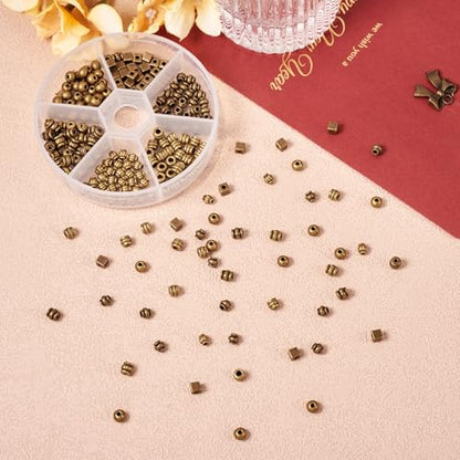 Craftdady 360Pcs Antique Bronze 6 Styles Spacer Beads Tibetan Metal Tiny Column Barrel Round Drum Cube Loose Beads for Jewelry Making Hole: 1-2.5mm - color: 6 Styles, 360Pcs, Antique Bronze