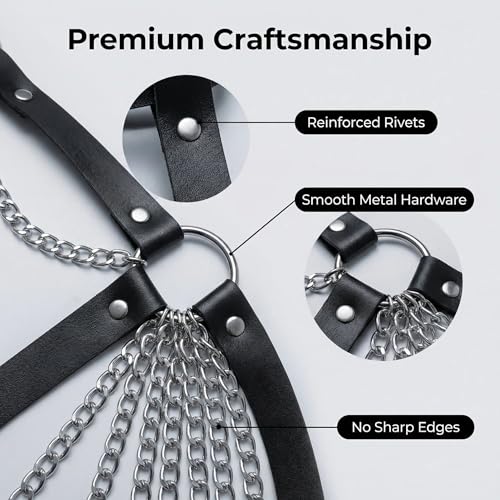 Punk Black Leather Chest Harness Bra Cage Style Shoulder Strap Body Chain Belt, Layered Chest Chain Rave Nightclub Belly Bra Jewelry Accessory for Women Halloween Carnival