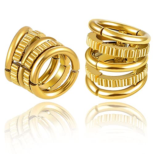 Casvort 2 PCS Hypoallergenic 316 Stainless Steel 00G/3/4'' Stacked Ring Cuffs for Stretched Lobe Ear Gauges Plugs Ear Tunnels Stretcher Earring Studs Clip on Cartilage Body Piercing Jewelry - color: Gold Shine 10mm (00g)