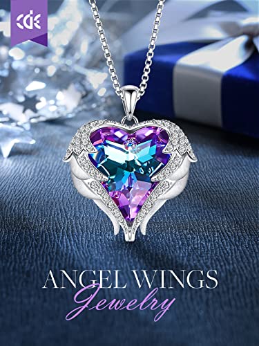 CDE Angel Wings Heart Birthstone Pendant Necklace Gift for Women | Silver/Gold Tone,Ideal Birthday & Anniversary Jewelry Gift for Wife,Girlfriend,Her - color: White-02-Amethsy Purple Birthstone