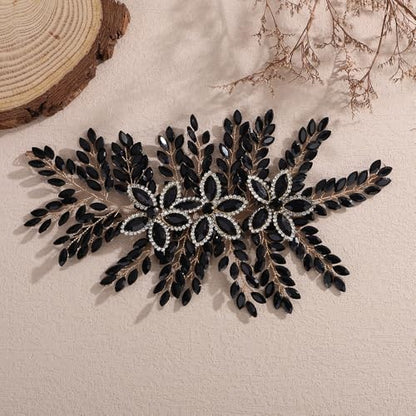 Teyglen Large Full Rhinestone Headband Flower Crystal Bride Wedding Headband Hair Vine Bridal Rhinestone Headpiece Wedding Hair Accessories for Women Party Prom (Black) - color: Black
