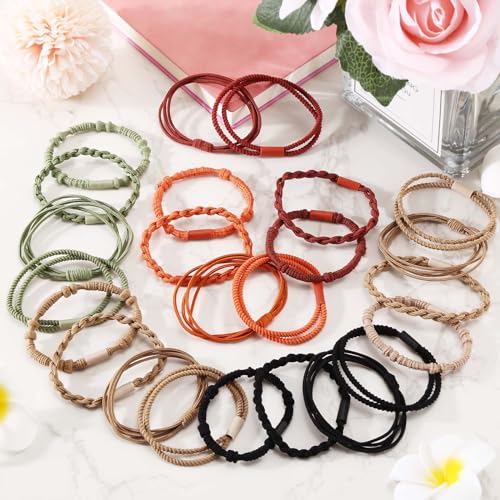 24 Pcs Boho Hair Tie Bracelets, 4 Styles Cute Elastics for Thin and Thick Hair/Pony Tails, 6 Colors No-Damage Accessories (I-Boho) - color: I-Boho