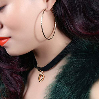 PAURO Women's Black Velvet Ribbon Choker Necklace for with Gold/Silver O | Stainless Steel,Classic Charm Jewelry - color: Heart-Gold