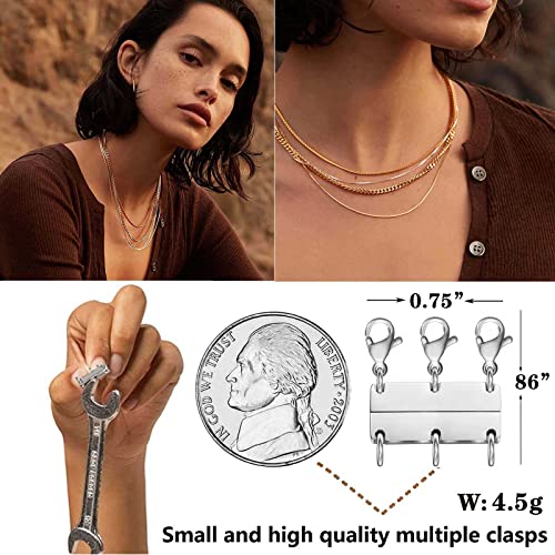 Dailyacc Layering Magnetic Necklace Clasp,18 K Gold and Silver Separator for Stackable Necklaces - color: 2PCS - 2 Silver 3 silver