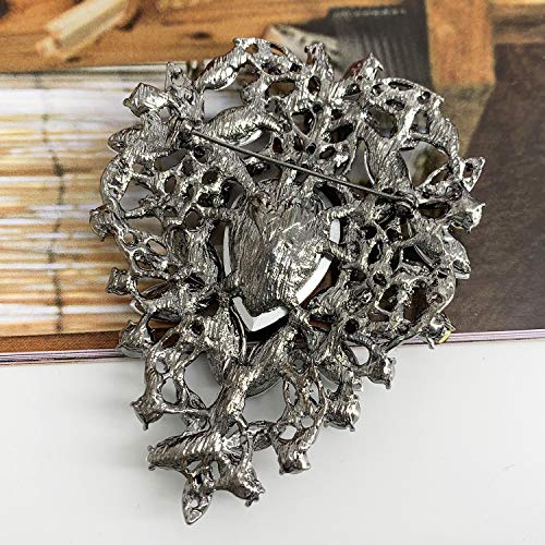 SELOVO Leaf Bouquet Scarf Big Brooch Pin Broach Crystal Jewelry - color: Black