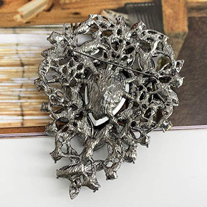 SELOVO Leaf Bouquet Scarf Big Brooch Pin Broach Crystal Jewelry - color: Black