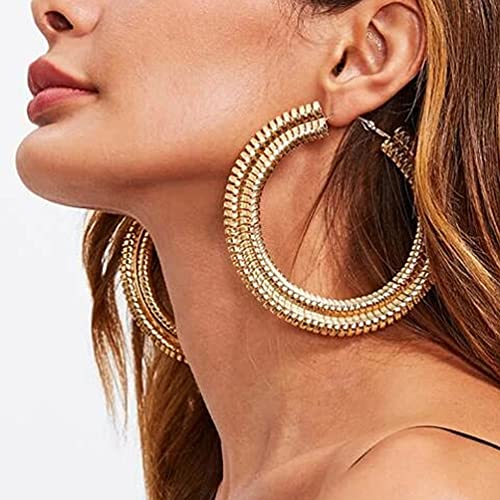 Extra Large Chunky Cuban Hoop Earrings Geometric Double Layered Round Loop Boho Earrings for Women (80mm gold) - size: 80mm gold