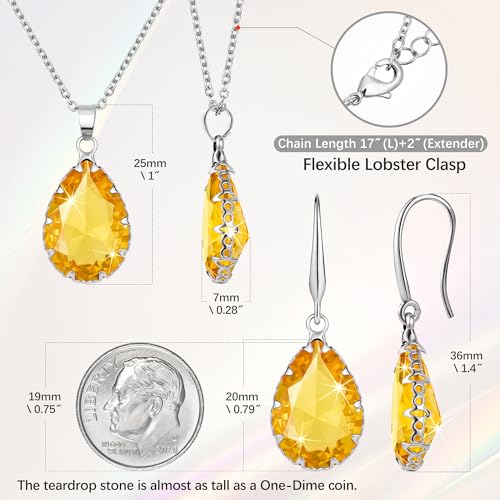 Linawe Crystal Jewelry Sets for Women, Imitation Diamond Pendant Necklace, Rhinestone Drop Dangle Earrings, Birthstone Cubic Zirconia Matching Wedding Jewelry, 14K Gold/Rose Gold/Silver Tones - color: Silver,Yellow,June