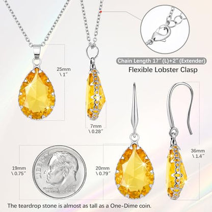Linawe Crystal Jewelry Sets for Women, Imitation Diamond Pendant Necklace, Rhinestone Drop Dangle Earrings, Birthstone Cubic Zirconia Matching Wedding Jewelry, 14K Gold/Rose Gold/Silver Tones - color: Silver,Yellow,June