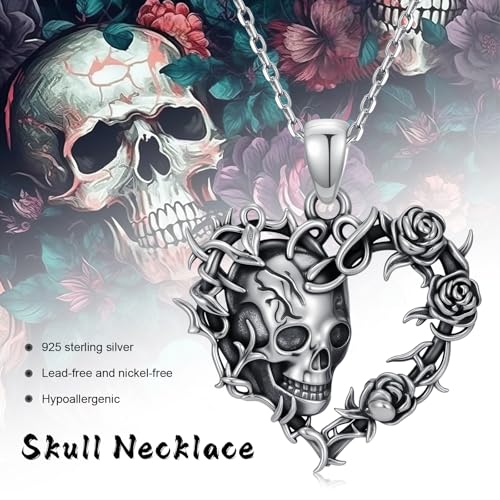 Sterling Silver Halloween Necklace Gothic Jewelry Gifts for Women Men - style: Skull Thorn Rose