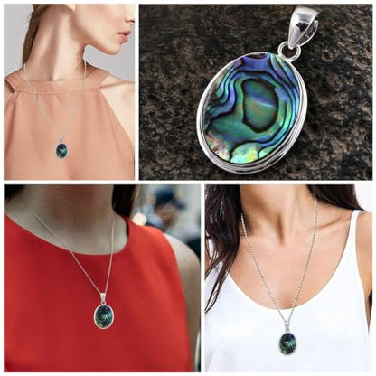Shop LC 925 Sterling Silver Boho Abalone Shell Pendant | Teardrop Shape, Coastal, Beach Jewelry - color: Abalone # 05