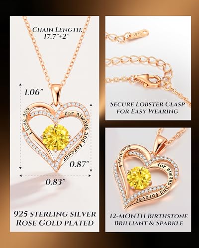 CDE S925 Silver Engraved Forever Love Heart Birthstone Necklaces for Women | 5A CZ,Hypoallergenic,Nickel-Free & Lead-Free Pendant,Anniversary Christmas Wedding Birthday Gift for Wife Girlfriend - color: 11-Nov, style: Rose Gold Plated