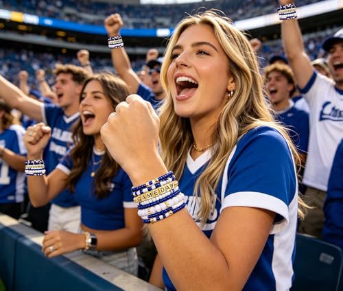 ZOLEAROPY Game Day Bracelets Stack Football Bracelets for Women Men Stackable Game day Bracelet Accessories Football Mom Outfit Jewelry Gifts - color: whit blue