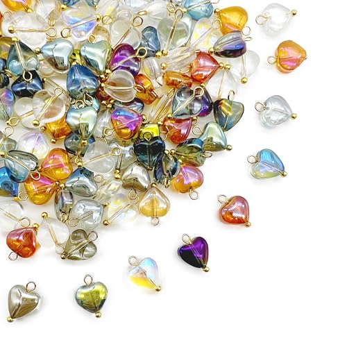 50 Pcs Crystal Glass Pendants for DIY Jewelry Making, AB Color Plated Charms for Bracelet Necklace Earring - style: 50 Pcs-Heart