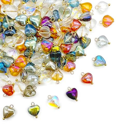 50 Pcs Crystal Glass Pendants for DIY Jewelry Making, AB Color Plated Charms for Bracelet Necklace Earring - style: 50 Pcs-Heart