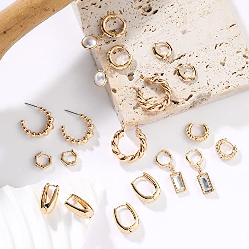9 Pairs Gold Chunky Hoop Earrings Set for Women, 14K Gold Plated Twisted Huggie Hoop Earring Hypoallergenic, Lightweight Thick Open Hoops Earrings Jewelry Gifts. - color: A-9 Gold Hoop Earrings