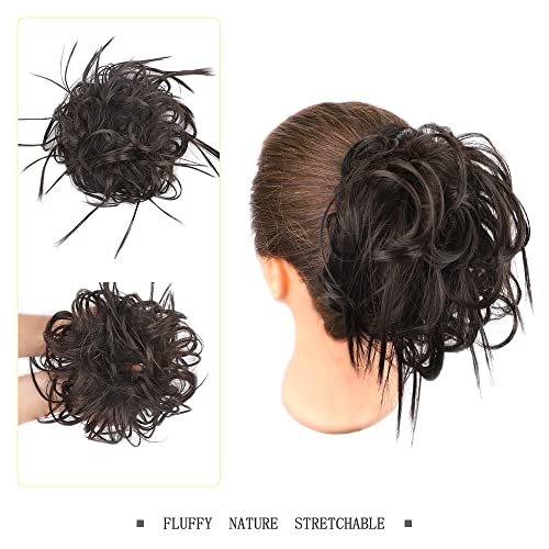 HMD Tousled Updo Messy Bun Hair Piece for Women Synthetic Hair Extension | Messy Bun Hair Piece with Elastic Scrunchie Synthetic Tousled Updos Ponytail Hairstyles for Daily Wear - color: Brown Black