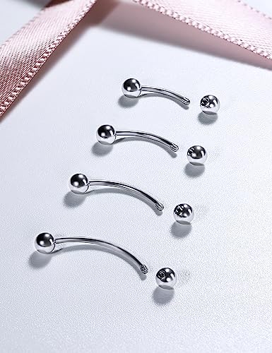 20G 16G 14G 12G Eyebrow Rook Daith Piercing Jewelry 316L Surgical Steel Vertical Lip Labret Belly Button Ring Snake Eyes Tongue Ring Curved Barbell 6mm(1/4") 8mm(5/16") 10mm (3/8") 12mm(1/2") - color: Silver, size: 14G(1.6mm)-8/10/12/14mm Bars