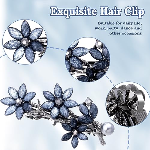 Joez Wonderful 2pcs Bridal Rhinestone Hair Clips Barrettes for Women, Blue | Alloy, 2.59x1.38in, Sparkly, Vintage, Diamond Barrettes with Pearls, Blue Flower, for Wedding, Parties, Birthday