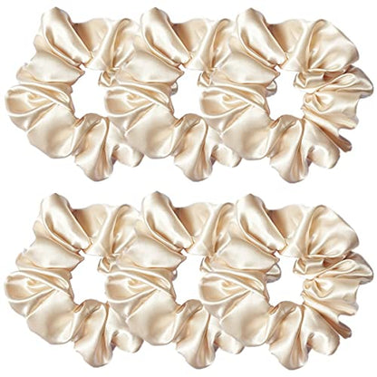 6 Pcs Satin Silk Scrunchies, Soft Hair Ties, Fashion Hair Bands, Bow Ropes, Elastic Ponytail Holders for Women and Girls (4.5 Inch, Beige) - color: Beige