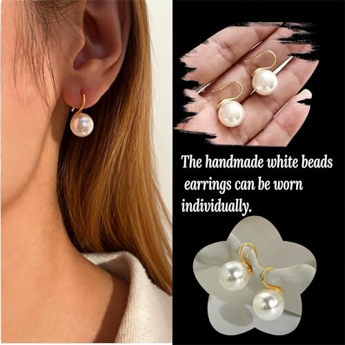 Hypoallergenic Pearl Earrings Set for Women | S925 Sterling Silver & Stainless Steel, Daisy Heart & Hook & Teardrop Dangle & Huggie Hoop, Simulated Pearl, Sensitive Ears - color: Yellow Gold Pearl