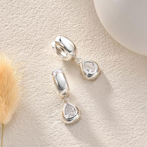Gold Chunky Dangle Earrings for Women, Bezel Set Cubic Zirconia Charm | 14K Gold Silver Plated, Statement Huggie Hoops Drop Earrings, Trendy Jewelry Gifts, High Grade CZ, Hypoallergenic Lightweight - color: SL-Teardrop CZ Hoop