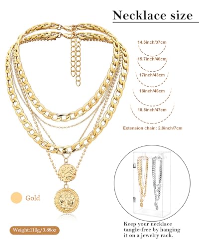 MJartoria Layered Necklaces for Women Trendy Retro Coin Pendant Necklace Dainty Chunky Chain Necklaces for Jewelry Birthday Gifts - color: Gold, style: A-Retro Coin-2PCS