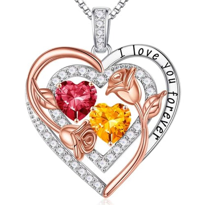 Iefil Heart Birthstone Necklace for Women - Double Birthstone Jewelry | 925 Sterling Silver, Gift Box Packaging, Anniversary Birthday Gifts for Women Wife Mom - color: 07-11-Jul-Nov Birthstone