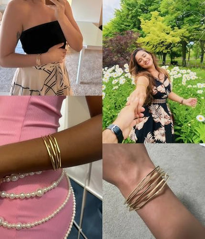 Gold Geometric Open Cuff Bracelets Chunky Punk Bracelets Adjustable Minimalist Fashion Jewelry for Daily Wear, Party,Wedding