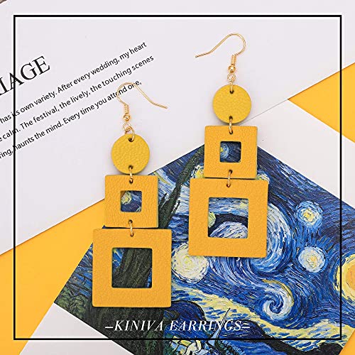 KINIVA Leather Dangle Earrings for Women Trendy, Lightweight Leaf Circle Lightning Earrings Drop, Jewelry Gifts for Women - color: 38 Yellow