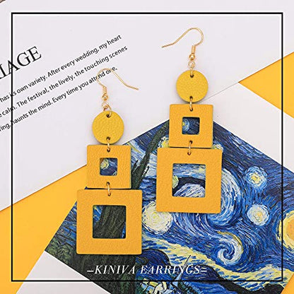 KINIVA Leather Dangle Earrings for Women Trendy, Lightweight Leaf Circle Lightning Earrings Drop, Jewelry Gifts for Women - color: 38 Yellow