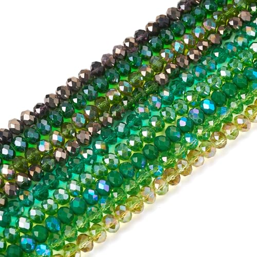 585Pcs Green Glass Rondelle Seed Beads 8x6mm Faceted Crystal Pony Kandi Waist Beads Kit Bulk Beads for Summer Crafts DIY Friendship Bracelets Jewelry Making Supplies