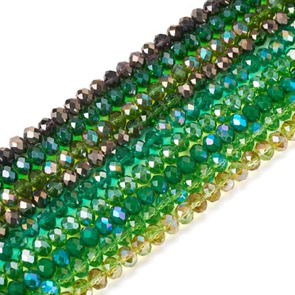 585Pcs Green Glass Rondelle Seed Beads 8x6mm Faceted Crystal Pony Kandi Waist Beads Kit Bulk Beads for Summer Crafts DIY Friendship Bracelets Jewelry Making Supplies