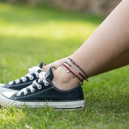 Waterproof String Anklets Cute Beaded Ankle Bracelets Beach Wave Anklet Stainless Steel Coin Boho Ankle Jewelry for Women - color: Wine