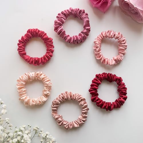SILVR BEAR Luxury Satin Scrunchies, Satin Hair Ties for Thick, Thin & Curly Hair, Scrunchies for Women, Girls & Men Softer than Silk Hair Ties (Skinny Rose) - color: Rose Skinny