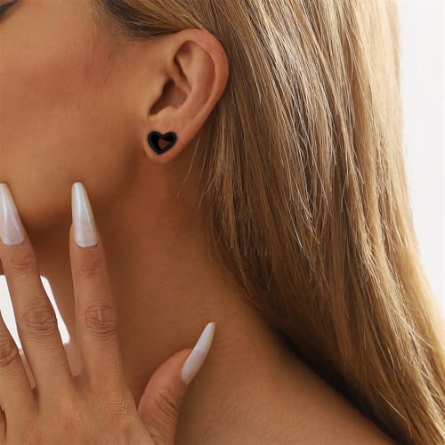 Heart Silicone Ear Tunnel Plugs Gauges Expanders Hollow Flexible Soft Tunnels Kit Stretcher Earrings Fashion Lobe Piercing Body Jewelry for Women Her 6 Pairs Set - color: Black, size: 14mm-25mm
