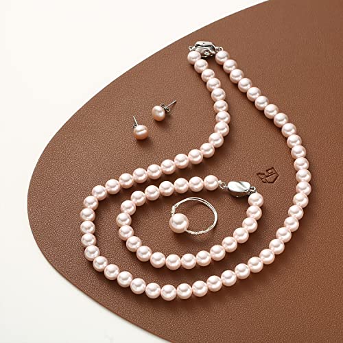 Pearl Jewelry Set for Women, Complete Set Includes Necklace, Bracelet, Earrings - Fashion Pearl Jewelry with Box for Wife, Mom, Sister, Bride, Bridesmaid - style: Pink Pearl Jewelry_4 Set