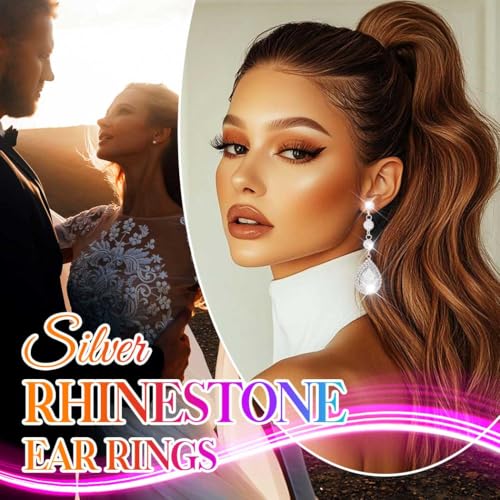 Catery Rhinestone Earrings Silver Crystal Teardrop Earrings Long Wedding Jewelry for Women - color: Silver