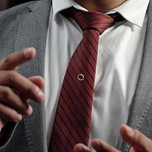 HAWSON Mens Tie Tack with Chain Round Crystal Wedding Business Accessories - color: Gold + Siam