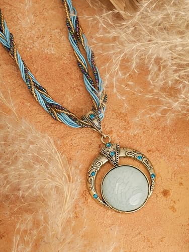 MINACHI Multilayer Beads Chain Necklace, Turquoise-Toned Stone Pendant, Vintage Hippie Retro Bohemia Style, Fashion Jewelry for Women - style: Necklace NEC.001