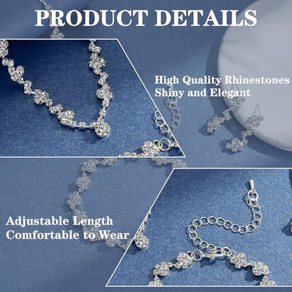 3PCS Silver Wedding Jewelry Set for Women Brides Rhinestone Necklace Earrings Bracelet Bridal Wedding Jewelry Sets for Bridesmaid Prom Costume Accessories Jewelry - color: 2#