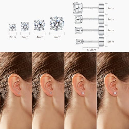 4 Pair Moissanite Stud Earrings,Flat Back Earrings for Women | 14K/White Gold Plated S925 Sterling Silver Flat Back Earrings Set, Hypoallergenic Cartilage Piercing Jewelry - color: White Gold