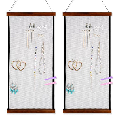 2 Pcs Earring Storage Rack Wall Mounted, Display Hanging Jewelry Storage Rack with 40 S-Shaped Black Hooks for Stud Earrings and Necklace Holders, Gift for Women