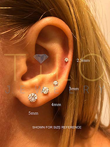 14k Yellow Gold Solitaire Round Cubic Zirconia Stud Earrings - Pushbacks - style: 2.5mm