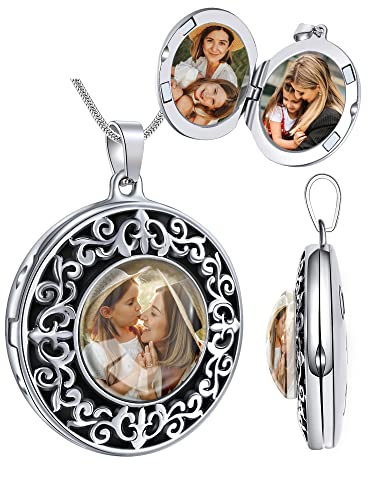 Farfume Personalized Photo Necklace for Women/Men, Memorial Jewelry Gifts | Holds 2 Pictures Pendant, Custom Engraved Text, Beautiful Locket for Girls, Durable Stainless Steel, Mothers Day Gifts - color: A-1 Custom 3 pictures locket necklace