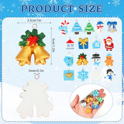 64 Pcs Winter Resin Charms, Christmas Snowflake Snowman Pendants | Premium Resin, Xmas Winter Figurines Ornament Beads, DIY Crafts Bracelet Necklace Earrings Jewelry Making Decorations - style: Christmas Winter Style