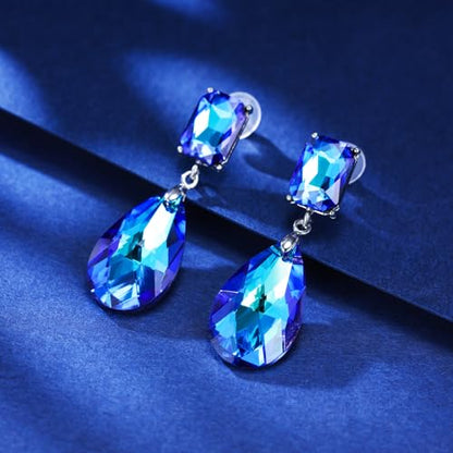 Crystal Heart Teardrop Dangle Earrings for Women Hypoallergenic Multicolor Cubic Zirconia Drop Earrings for Wedding Prom Party Daily Wear - color: Teardropblue