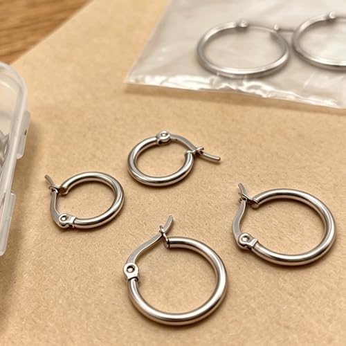 5 Pairs Silver Gold Small Hoop Earrings for Women Surgical Steel Huggie Set | 10 12 14 16 20 mm, Lightweight, Hypoallergenic, 14K Gold Plated 316L Stainless Steel Jewelry, Multiple Piercing - color: Silver/5 Pairs