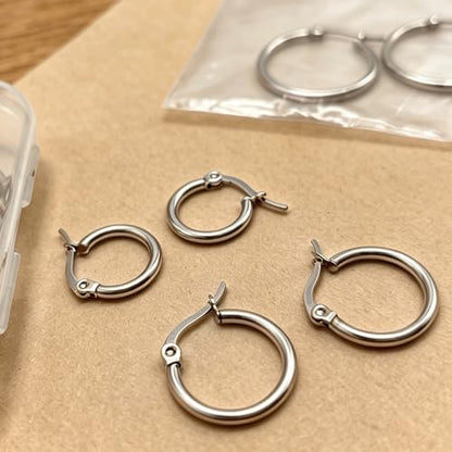 5 Pairs Silver Gold Small Hoop Earrings for Women Surgical Steel Huggie Set | 10 12 14 16 20 mm, Lightweight, Hypoallergenic, 14K Gold Plated 316L Stainless Steel Jewelry, Multiple Piercing - color: Silver/5 Pairs