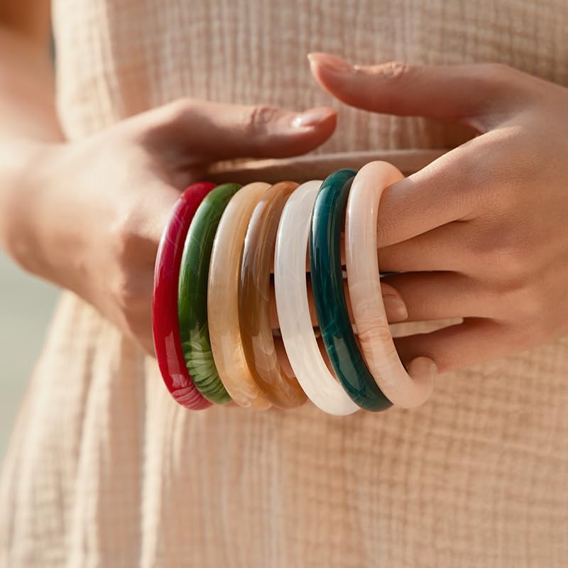 Irregular Geometric Acrylic Bangle Bracelets for Women Colorful Open-ended Wristband Acetate Mottled Cuff Bracelets Wide Chunky Resin Holiday Jewelry - color: Color A